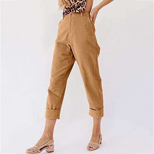 vermers Women Corduroy Trousers Fashion Solid Full Length Pants Leisure Button Fly Pants with Pocket(L, Yellow)