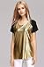 Summer Casual Punk Gold Black Colorblocking Metallic O-neck T-shirt Blouse Top L