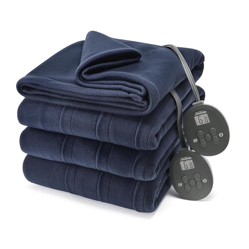 Photo 1 of Sunbeam Royal Ultra Fleece Heated Electric Blanket King Size, 90" x 100", 12 Heat Settings, 12-Hour Selectable Auto Shut-Off, Fast Heating, Machine Washable, Warm and Cozy, Indigo