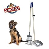 Spotty Pooper Scooper Durable Solid Wood Handle Metal Poop Tray with Rake 36.75" Long Handled Scoop | Great for Large or Small Dogs | No Assembly Required | Better for The Environment Than Plastic