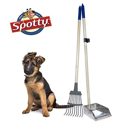 Spotty Pooper Scooper Durable Solid Wood Handle Metal Poop Tray with Rake 36.75" Long Handled Scoop | Great for Large or Small Dogs | No Assembly Required | Better for The Environment Than Plastic
