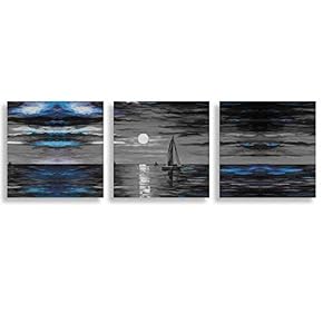 3 Panel Canvas Wall Art Abstract Blue Forest Pictures Home Wall Decorations for Bedroom Living Room Paintings Canvas Prints Framed - 12"x12"x3 Panels