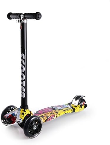 Mini Kick Scooter Adjustable Height Handlebar with LED Flashing Wheel - Red