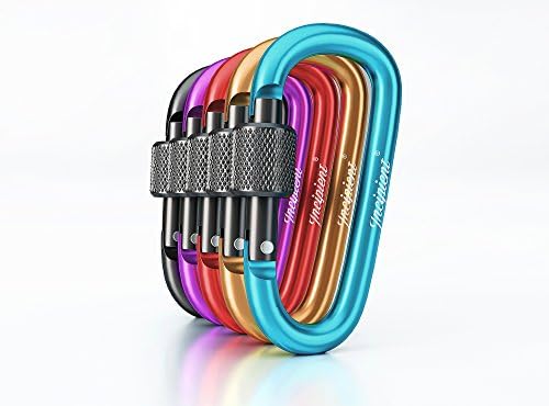 Carabiner 5 pcs Assorted Colors, INCIPIENT Aluminum Alloy locking D-ring Keychain Clip Hook Outdoor Camping Equipment With Screw Lock
