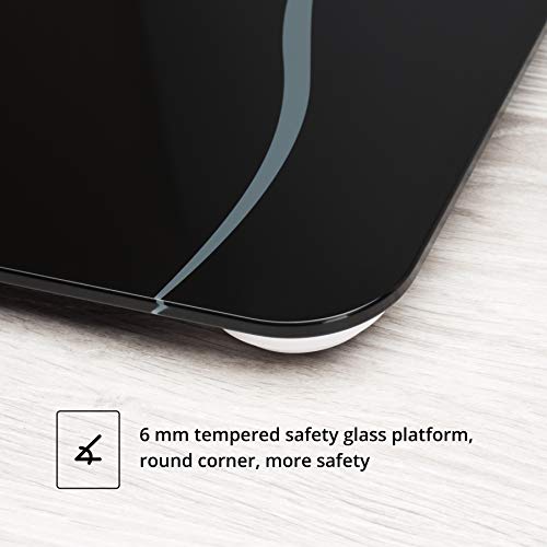 PARAMED Digital Body Weight Bathroom and Home Scale, Slim Design Weight Loss Monitor, 6mm Tempered Safety Glass Construction, Large LCD Backlit Display, Automatic Step-On Function, 396lbs - Black