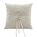 Lace Pearl Embroided Satin Flower Wedding Ring Bearer Pillow 7.8 Inch x 7.8 Inch (Ivory Pearl)
