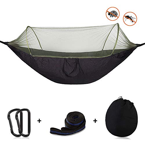 OTraki Camping Hammock with Mosquito Net 3.9 x 8ft Free Straps Carabiners Support 440lbs Single Person Parachute Mosquitoes Hammocks Portable Tree Tent for Outdoor Travel Hiking Backpacking