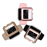 iCASEIT Apple Watch Snap-On Case & Glass 42mm (Pack of 3) Premium Slim & Light Impact & Scratch Protection (Include 3 Screen Protectors) iWatch Cases 42 mm - Gold, Rose Gold & Walnut