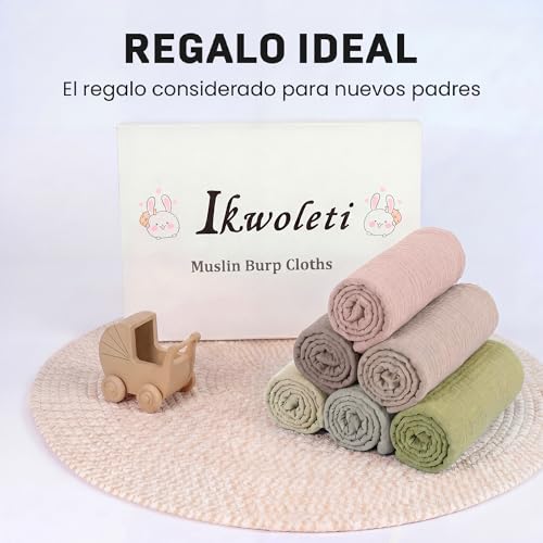 IKWOLETI Baby Cotton Muslins 60 x 60 – Pack of 6 Baby Cotton Muslins, Soft, Absorbent and Friendly, Newborns, Ideal for Cleaning and Covering (Grey Pink)