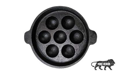 Bhagya Cast Iron Cookware Paniyara Pan/Paniyaram Kal - 7 Holes
