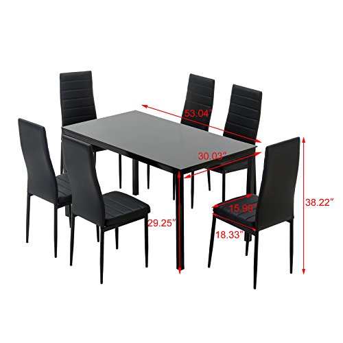 mecor 7Piece Glass Kitchen Dining Table Set, Glass Top Table with 6