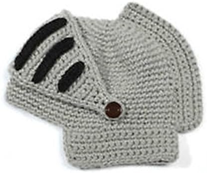 Unisex Adult Winter Roman Knight Helmet Visor Cosplay Knit Beanie Hat Cap with Wind Mask (gray)