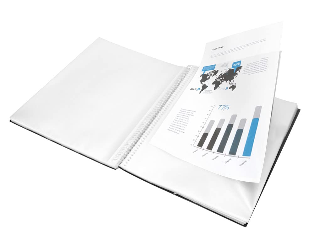 Liderpapel A5 Opaque Black Polypropylene Spiral Bound Window Folder 20 Pockets