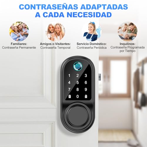 Cerradura Inteligente, Cerradura Chapa Inteligente Exterior, 5 Métodos de Desbloqueo, Cerraduras de Seguridad con Huella APP Contraseña Tarjeta IC Llave, 0.3s Desbloquear, Para Hogar y Apartamento