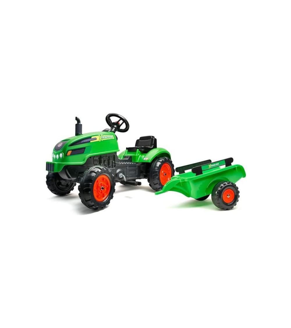Falk - X-Tractor pedal tractor with trailer - From 2 years old - Made in France - Opening hood - directional steering wheel with horn - 2048AB, Green