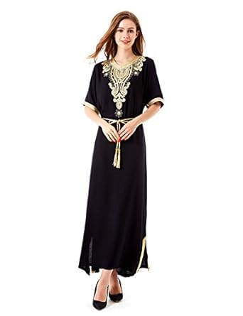 klhdfkhfe Long sleeve Tunic Dress maxi abaya islamic women vintage dress clothing robe kaftan caftan Moroccan embroidey1605