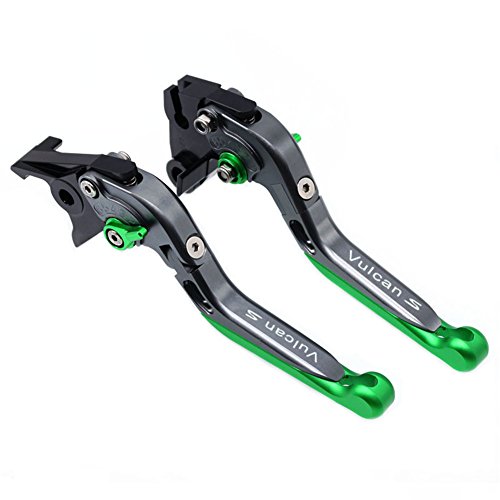 For Kawasaki VULCAN / S 650 2015-2017 Green Grey Folding Extendable Brake Clutch Accessories Engraved Levers