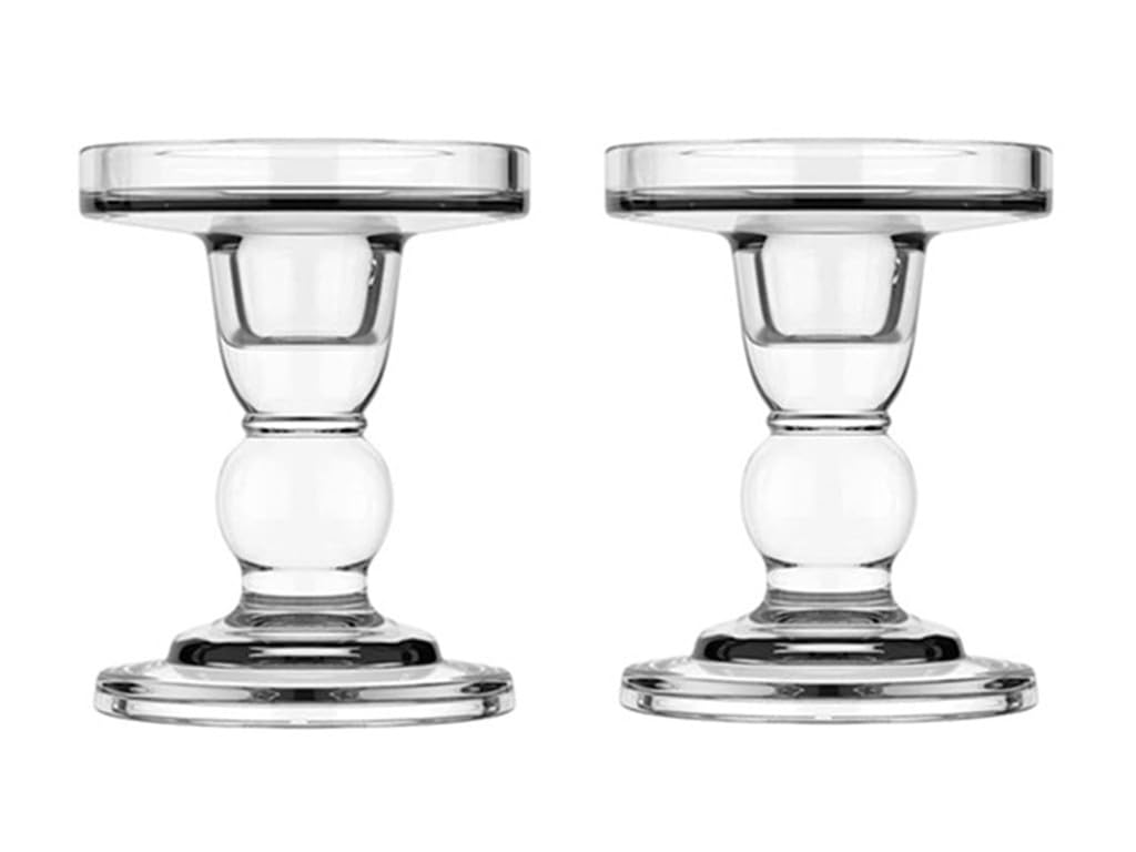 Photo 1 of 2Pcs Glass Candle Holders,Crystal Glass Candle Holder,Clear Pillar Taper Candlestick for Wedding, Party, Holiday Decoration (Medium)