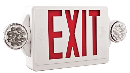 Lithonia Lighting LHQM LED R HO M6 LED Exit and Emergency Light Combo 2-Head Fixture, Red Letters and High Output Battery Backup