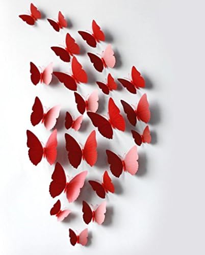 Fangdon 12 Pcs 3D Wall Stickers Butterfly Fridge Magnet for Home Decoration New (Red)
