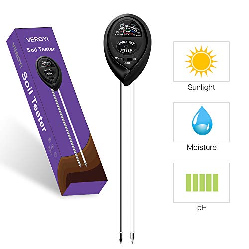 Veroyi ST03 Soil Meter, 3-in-1 Plant Moisture Meter/Soil pH Tester/Light Tester/Soil Test Kit/Gardening Tool f