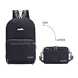 Packable Backpack, Auelife Multipurpose Lightweight Water Resistant Black Hiking Daypack for Travel/Camp