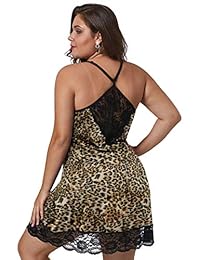 BlMFAION - Vestido de lencería sexy para mujer, talla grande, satén químico, sedoso, con encaje