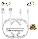 USB to lightning Cable iPhone iPad iPod touch 5th Gen/6th Gen/7th Gen Color-White High Speed Data Charger Transfer- Guaranteed Satisfaction.[2 PACK]