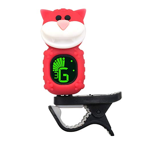 SWIFF Electronic Clip-On Guitar Tuner with LCD Display and Unique Shape for All String Instruments such as Guitar, Bass, Ukulele, Violin's Chromatic Tuning (Cat-Red)