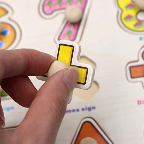 Kids Toddler Puzzles Wooden Peg Puzzles - 3 Piece Puzzle Set - Alphabet, Numbers and Shapes Toy - Perfect pegged Puzzles for Kid Learning Letters, Number, Shape Board Puzzles for Toddler Ages 3+