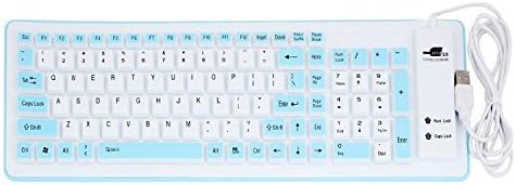 JouerNow Foldable Keyboard Waterproof USB Wired Roll Up Portable Soft Silicone 103 Keys For Desktop PC Laptop Notebook Office Blue