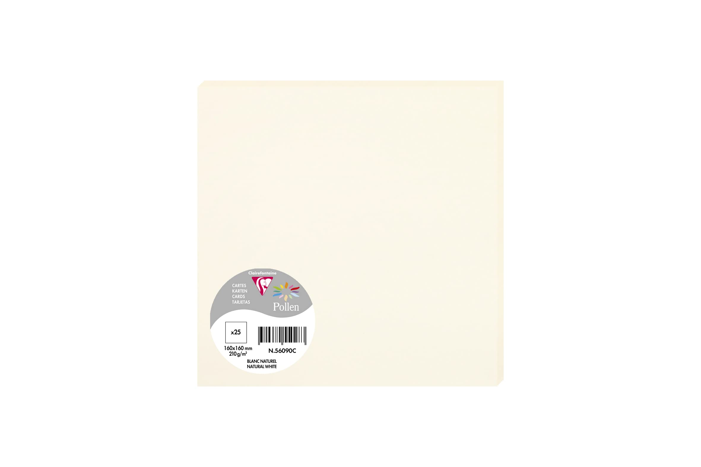 Clairefontaine 56090C Pack of 25 Plain Cards Square Format 16x16cm 210gsm Natural White Invitation and Correspondence Paper Pollen Range Premium Paper
