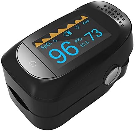 Fingertip Pulse Oximeter Heart Rate Monitor Blood Oxygen Saturation SpO2 Sensor LED Display with 8 Hours Sleep Heart Rate Monitor,Landyard & Battery (Black)