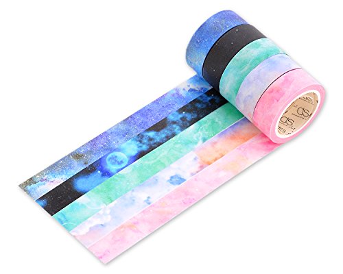 Ace Select 5 Rolls Colorful Galaxy Starry Sky Washi Tapes Set Creative Scrapbooking Craft Masking Tape for Wrapping and Arts Crafts 8M