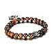 LAMUCH Fashion Masonic Freemason Tiger 's Eye Stainless Steel Buddha Beads Link Bracelet for Men