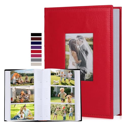 RECUTMS Wedding Picture Albums 4x6 Premium Leather Cover 300 Photo Sleeves Photo Albums Book 3 Per Pages Horizontal Photo Picture Wedding Anniversary Picture Book(Red)