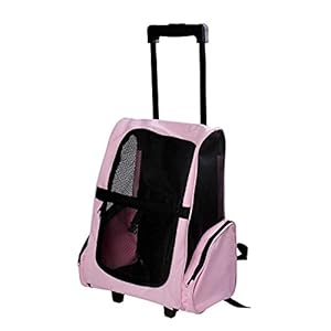 Pawhut Transportin Carrito Perro 2 en 1 Mochila Carrito 36x30x49 cm Mascotas Perro Gato Rosa