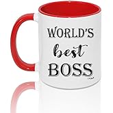 LXQM World’s Best Boss Coffee Mug, Funny Office Tea Cup, Bosses Gifts for Men, Boss Gift for Man, Birthday Christmas New Year Gifts from Employee, Coworker, Friend 11oz Ceramic Novelty Mug (red)