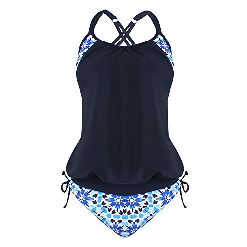 JOYMODE Women Push Up Adjustable Straps Bikini With Panty Two Pieces Swimsuit Set Size  Black With Floral Print XXL(US 12-14)