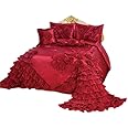 OctoRose Royalty Oversized Wine Wedding Bedding Bedspread | Cute Bed Set for Queen Size (102x110) | 5-Piece Set with 2 Pillow Sham, 1 Square Pillow, and 1 Neck Roll
