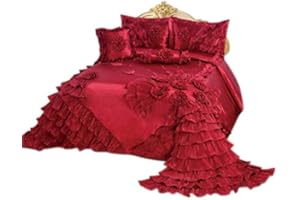 OctoRose Royalty Oversized Wine Wedding Bedding Bedspread | Cute Bed Set for California/King (120x110) | Aesthetic, Romantic and Fluffy | Comes with 2 Pillow Sham, 1 Square Pillow, and 1 Neck Roll