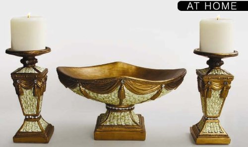 American AtelierDecorative Square Candle Holder and Bowl Set, Cream