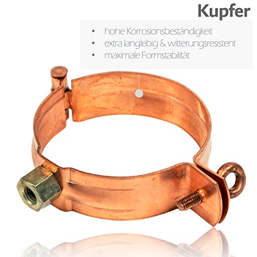 Fallrohrschelle Kupfer 80 mm mit M8/M10 Gewindeanschluss - Schraubrohrschelle zur Befestigung von Fallrohren am Gebäude… – Bild 8