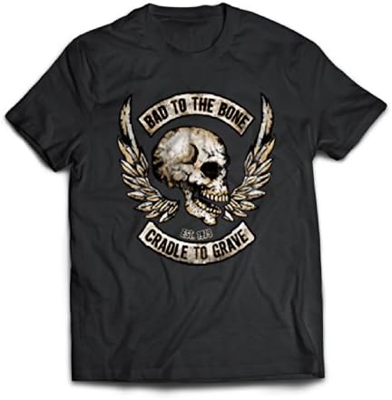 Phantasmic Arts Men's T-Shirt Tee Skull with Wings Bad to The Bone (XL, Black)