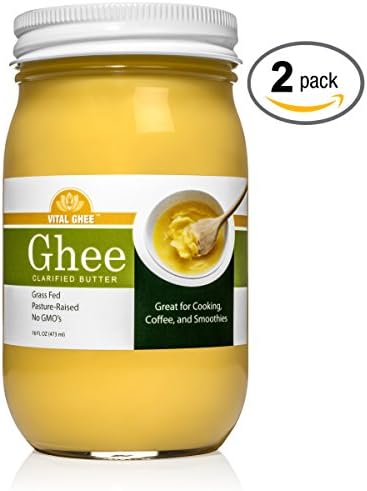 Grassfed Organic Ghee - GMO Free - Made in USA (Clarified Butter) - Glass Jar (Regular, 2 Pack - 13 Ounces)