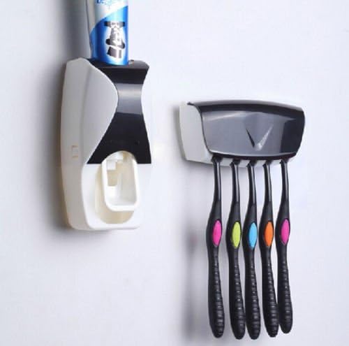 New Automatic Toothpaste Dispenser + PLUS 5 Toothbrush Holder Set Wall Mount Stand Hygiene and convenient #16