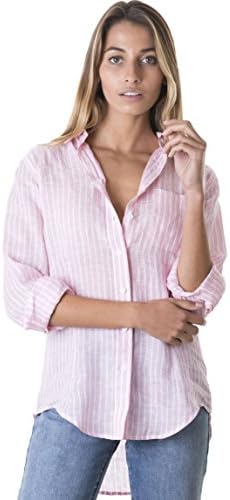 Womens 100% Linen Casual Shirts Slim Fit Button-Down Basic Blouse Top