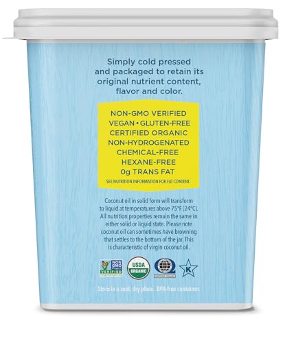 CARRINGTON FARMS ORGANIC VIRGIN COCONUT OIL – MULTI-USE, GLUTEN FREE, UNREFINED, COLD-PRESSED, FOR SKIN & HAIR CARE, COOKING, BAKING, SMOOTHIES, 25 OZ