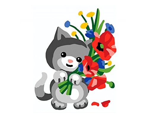 Collection D'Art Tapestry Kit Kitten with Flowers, 100% Cotton, Multi-Colour, 20 x 25 x 0.1 cm