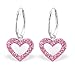 925 Sterling Silver Pink Rose Crystal Heart Dangling Small 1/2